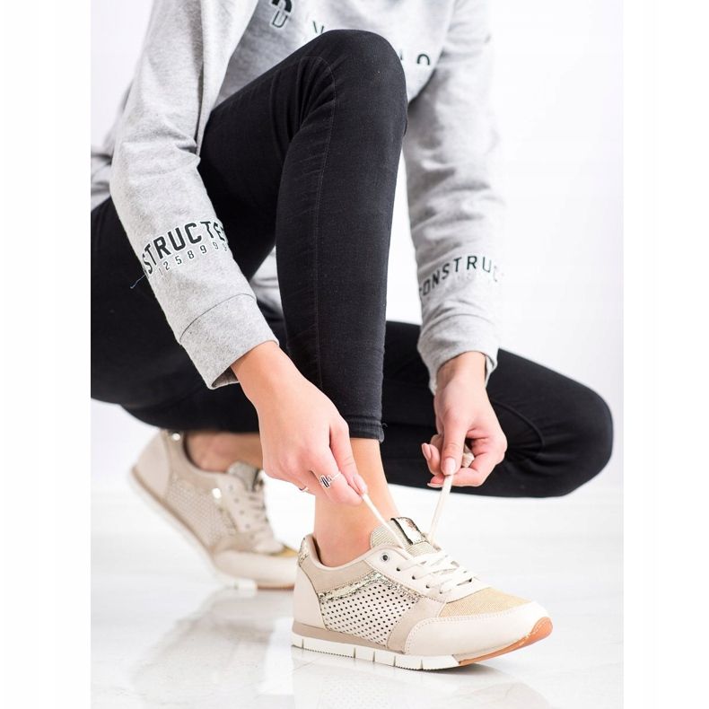 Kylie Openwork Sport Shoes beige golden 1 Kylie Openwork Sport Shoes beige golden 1