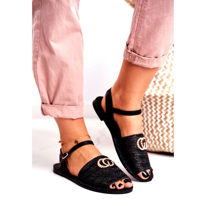 Black Women's Flat Sandals Lu Boo Braided Felicia 2 Black Women's Flat Sandals Lu Boo Braided Felicia 2