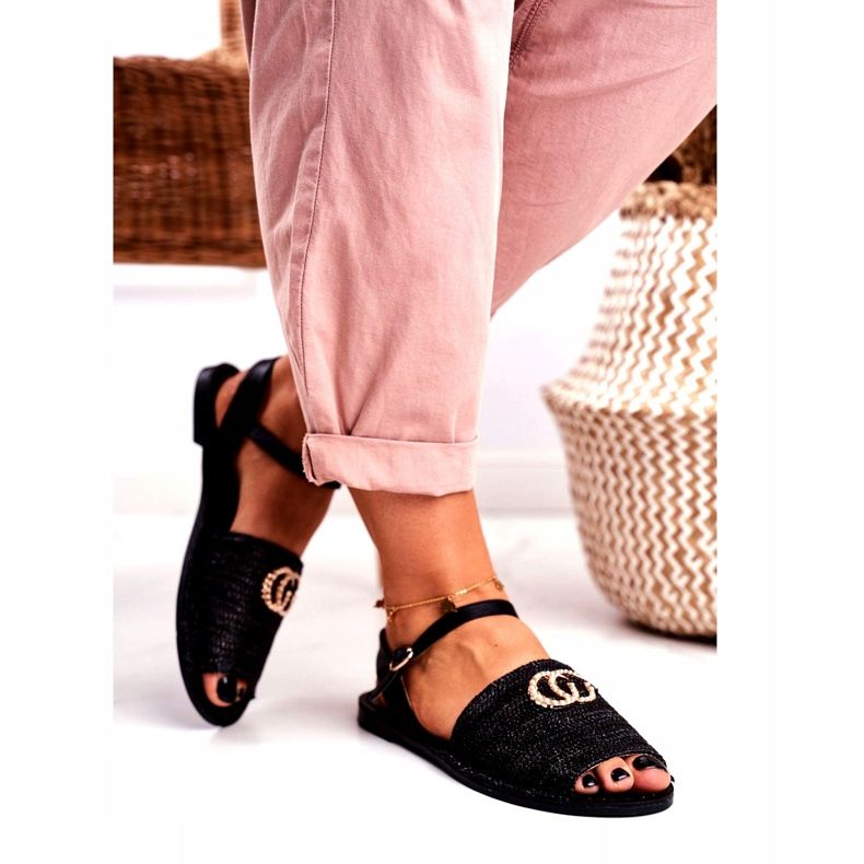 Black Women's Flat Sandals Lu Boo Braided Felicia 3 Black Women's Flat Sandals Lu Boo Braided Felicia 3