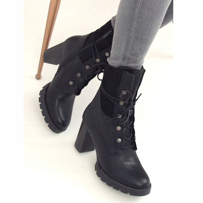 Black high heels lace-up boots 1213GA Black 1