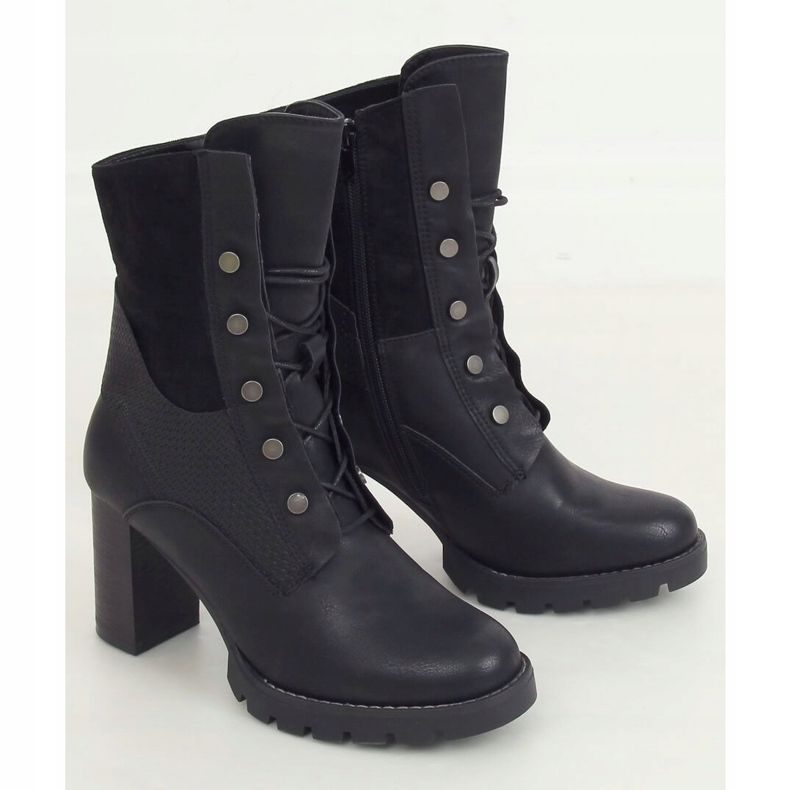 Black high heels lace-up boots 1213GA Black 2