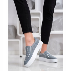 Filippo Leather Slipons With Pearls grey 1