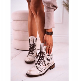 Nicole Women's White Openwork Leather Boots Abigail 2