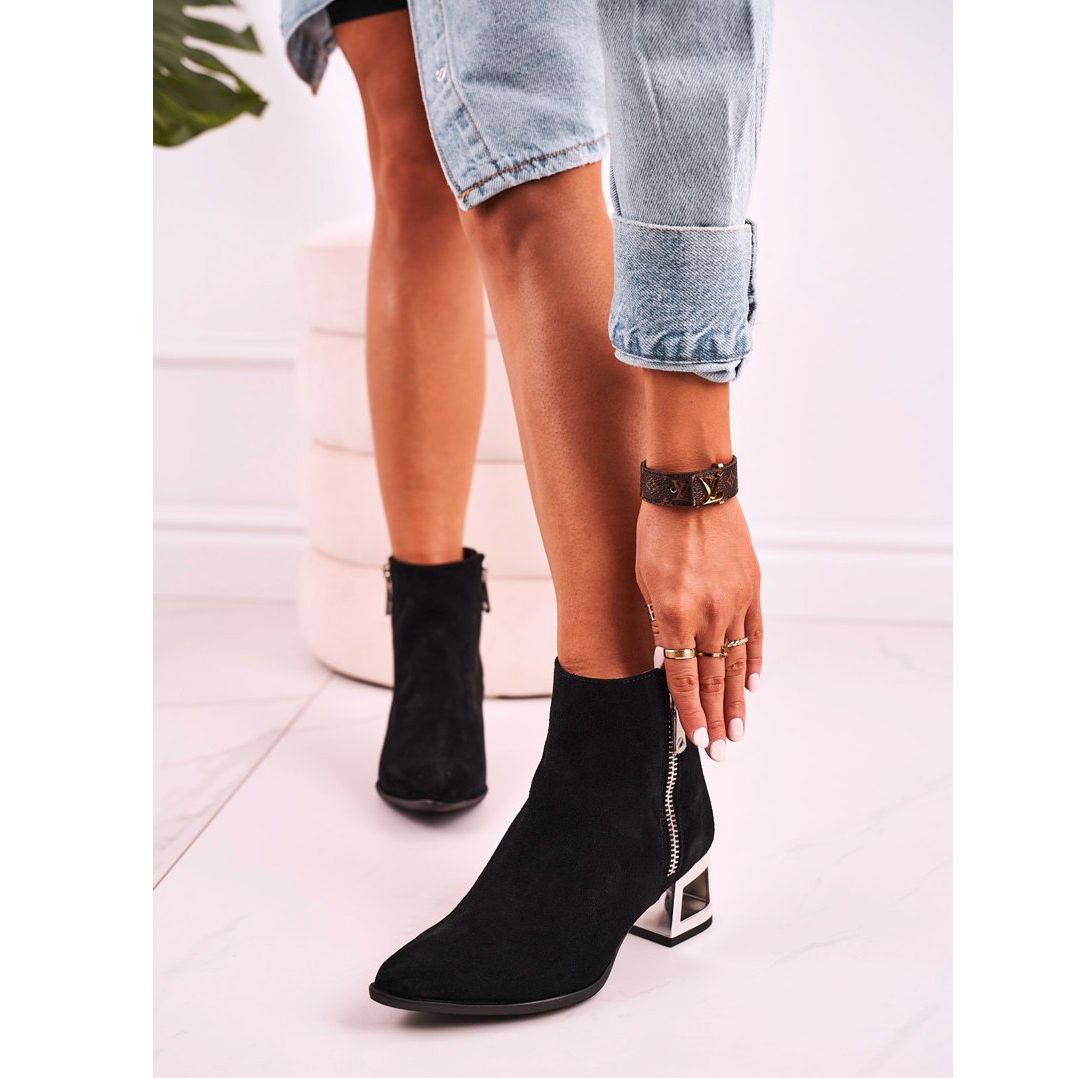 Black booties with silver heel clearance