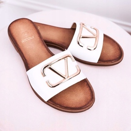 Nicole Women's Classic Leather Slippers White Evie 2