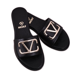 Nicole Women's Classic Leather Slippers Black Evie 1