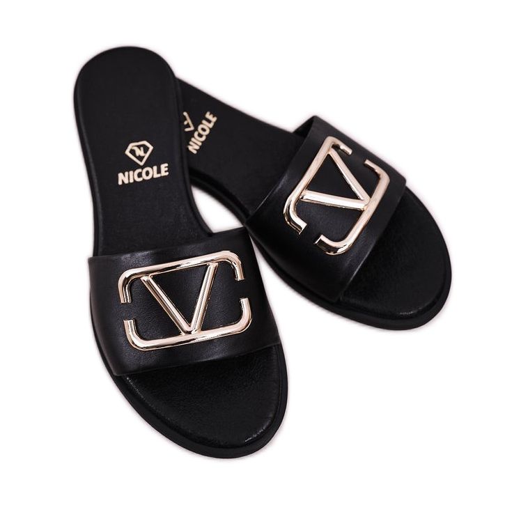 Nicole Women's Classic Leather Slippers Black Evie 1