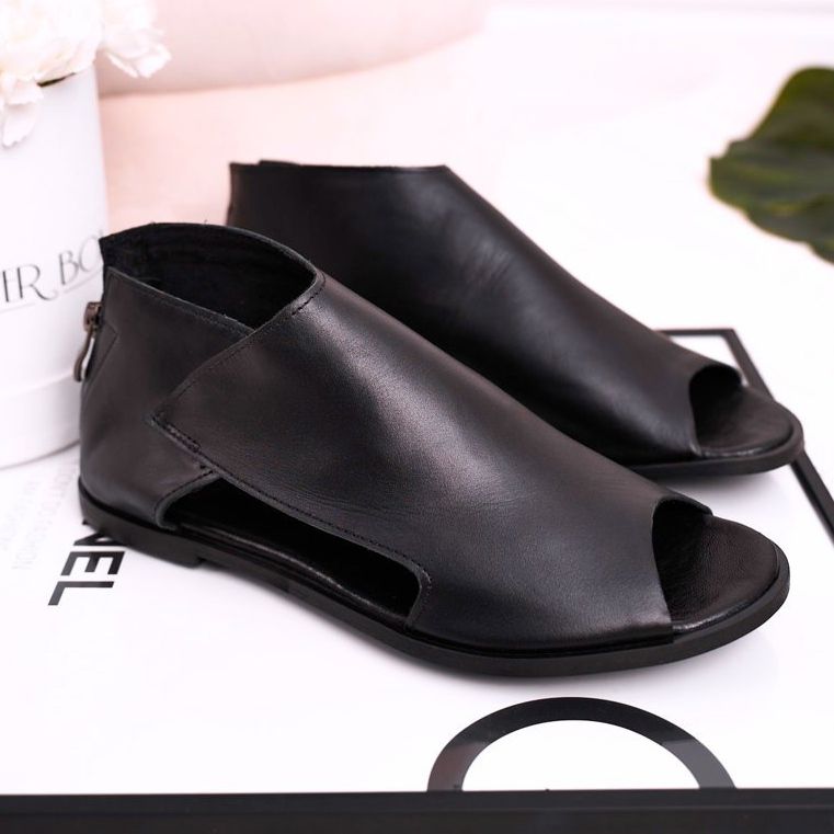 Nicole Women's Flat Leather Sandals Black Natalie 2 Nicole Women's Flat Leather Sandals Black Natalie 2