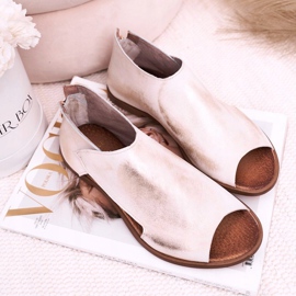 Nicole Women's Flat Leather Sandals White Natalie golden 1