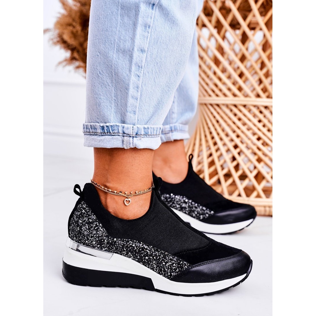 Womens wedge sneakers best sale black