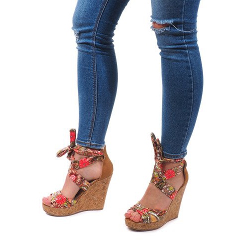 Tied Wedge Sandals 3686 Camel brown 1