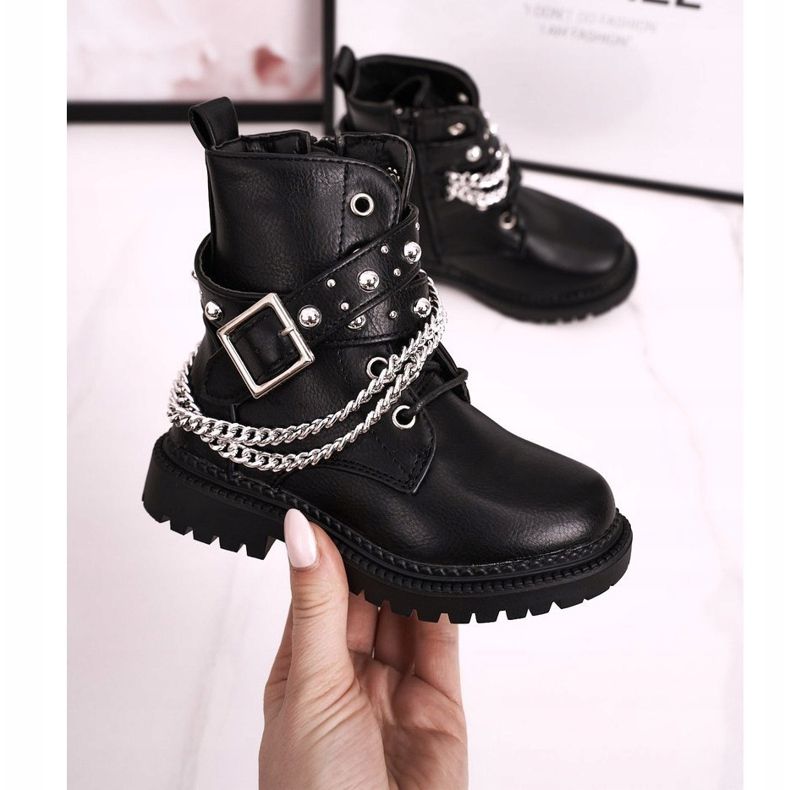 Children's boots with a chain insulated with fur Black Dolly 1