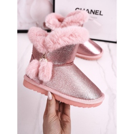 Apawwa Children's warm snow boots with pompoms pink Clara 1