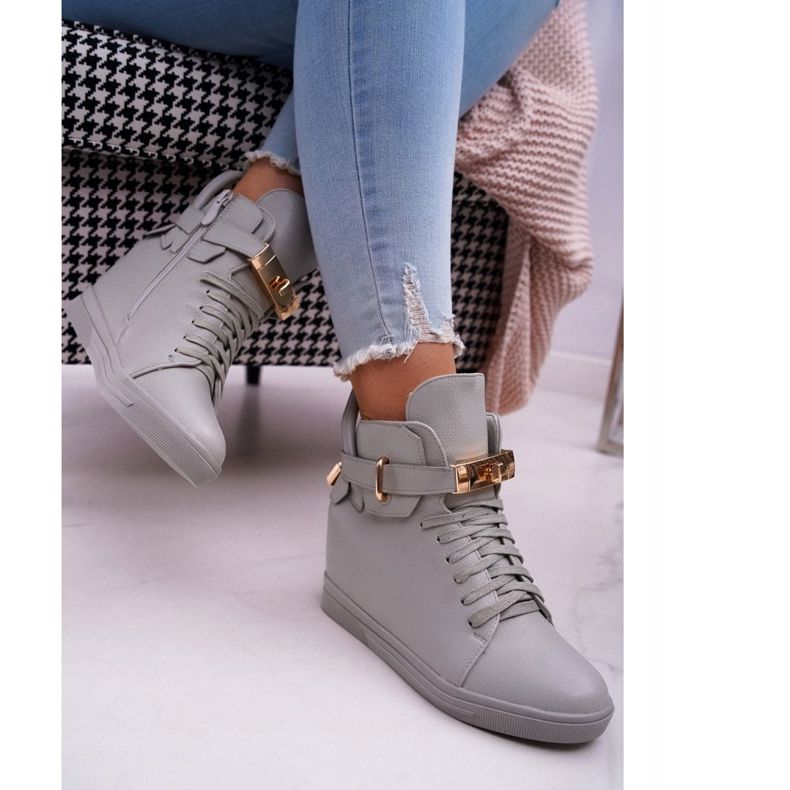 Women's Sneakers On Wedge Gold Padlock Gray Tersey grey 2