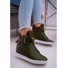 Women's Sneakers On Wedge Gold Padlock Olive Tersey green 1 Women's Sneakers On Wedge Gold Padlock Olive Tersey green 1