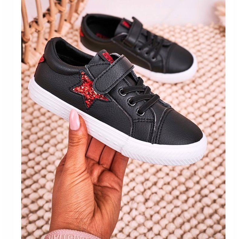 Children's Leather Sneakers With a Star Big Star DD374105 Black 1