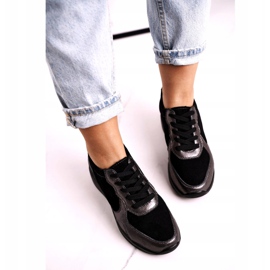 S.Barski Women's Leather Wedge Sneakers Black Roxette multicolored silver 3