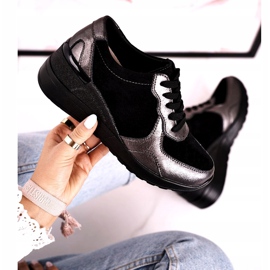 S.Barski Women's Leather Wedge Sneakers Black Roxette multicolored silver 4