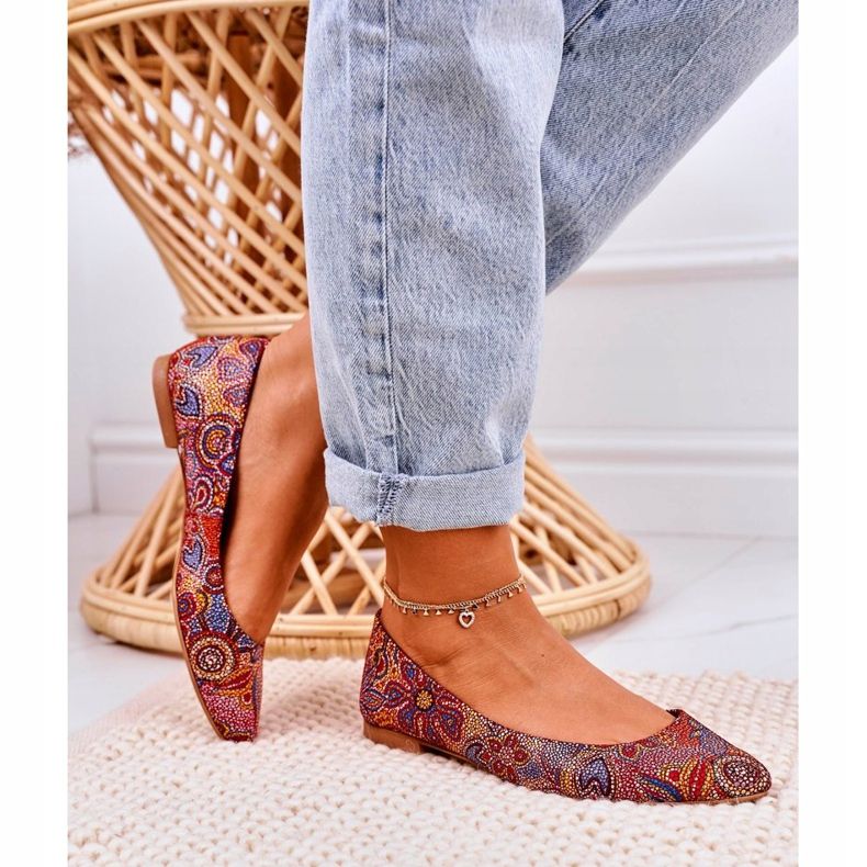 Women's Leather Maciejka Ballerinas Red With Flowers 04100-38 multicolored 1