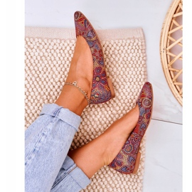 Women's Leather Maciejka Ballerinas Red With Flowers 04100-38 multicolored 2