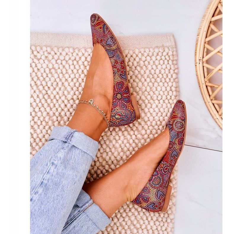 Women's Leather Maciejka Ballerinas Red With Flowers 04100-38 multicolored 2