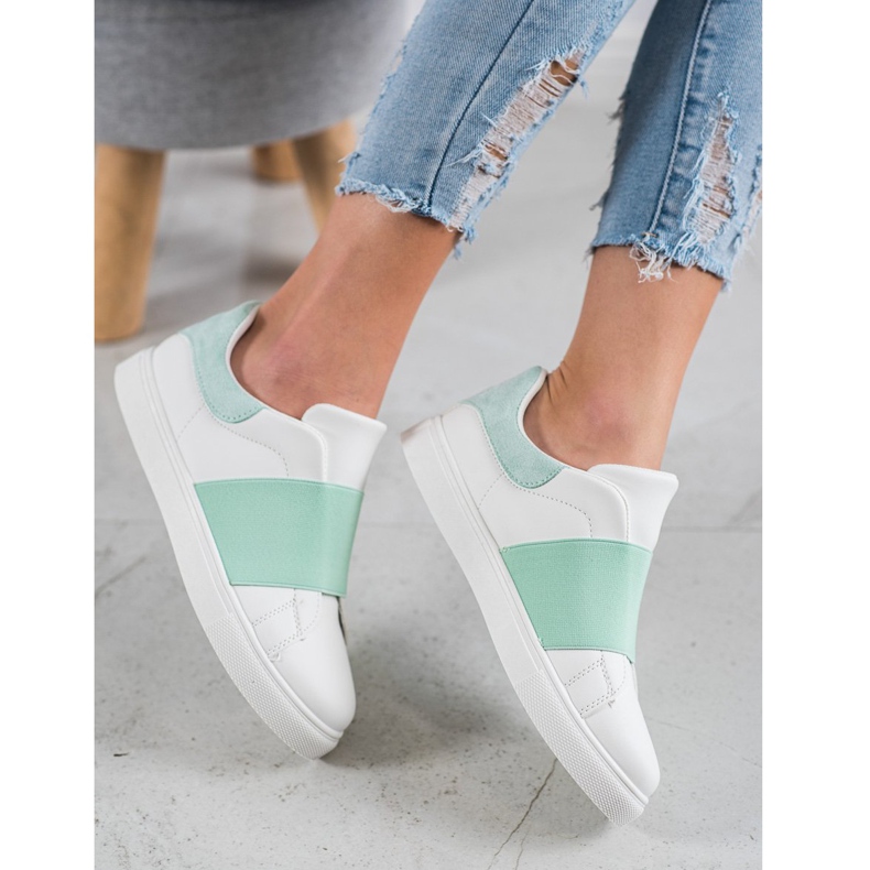 SHELOVET Slip-on shoes with an elastic band white green 2