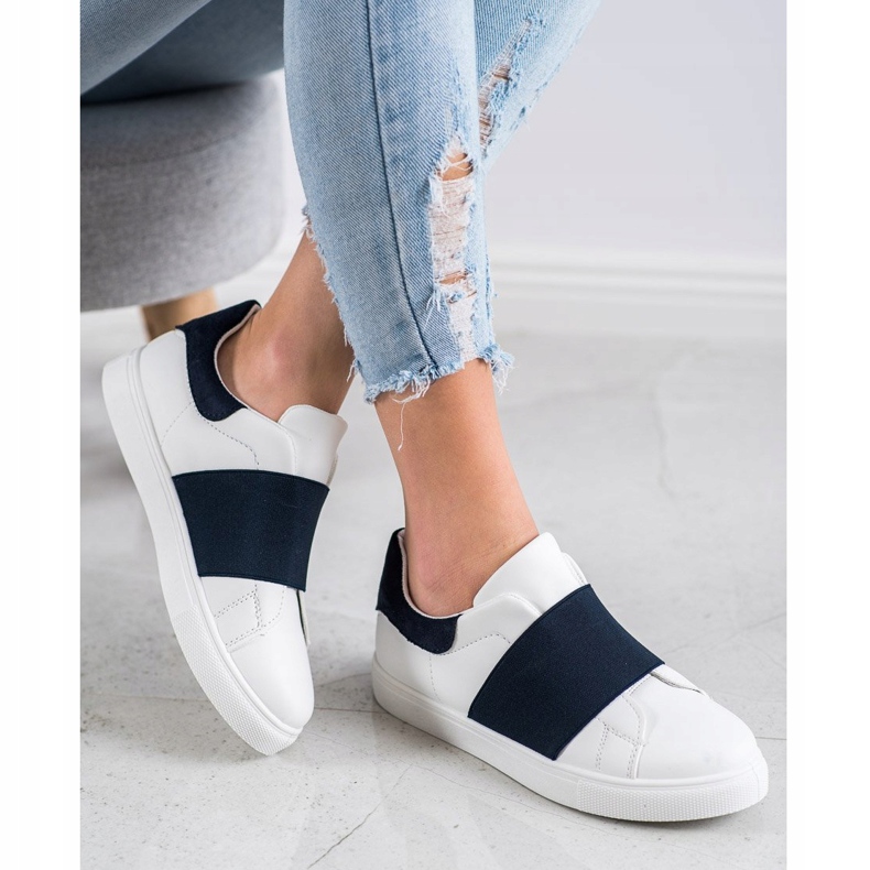 SHELOVET Slip-on shoes with an elastic band white navy blue 2 SHELOVET Slip-on shoes with an elastic band white navy blue 2