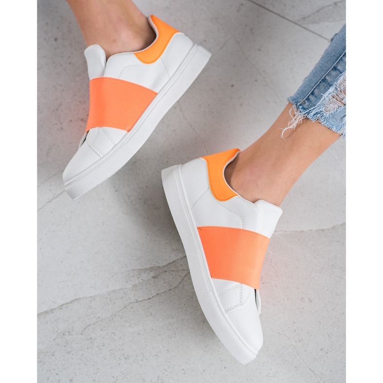 SHELOVET Slip-on shoes with an elastic band white orange 1