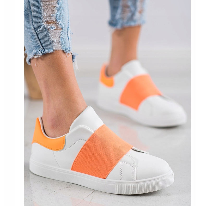 SHELOVET Slip-on shoes with an elastic band white orange 2