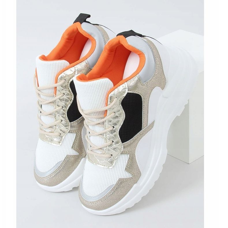 White and gold wedge sports shoes 3171 Gold golden 1