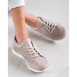 Kylie Openwork leather shoes beige golden 1