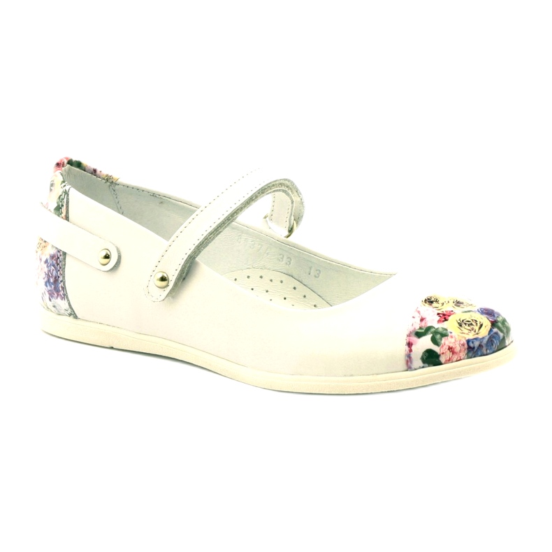 Girls' leather ballerinas with white flowers Bartek 1