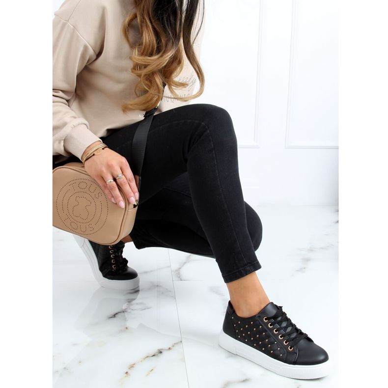 Black women's sneakers with studs LA124P Black 2