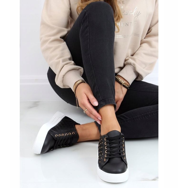 Black women's sneakers with studs LA124P Black 1