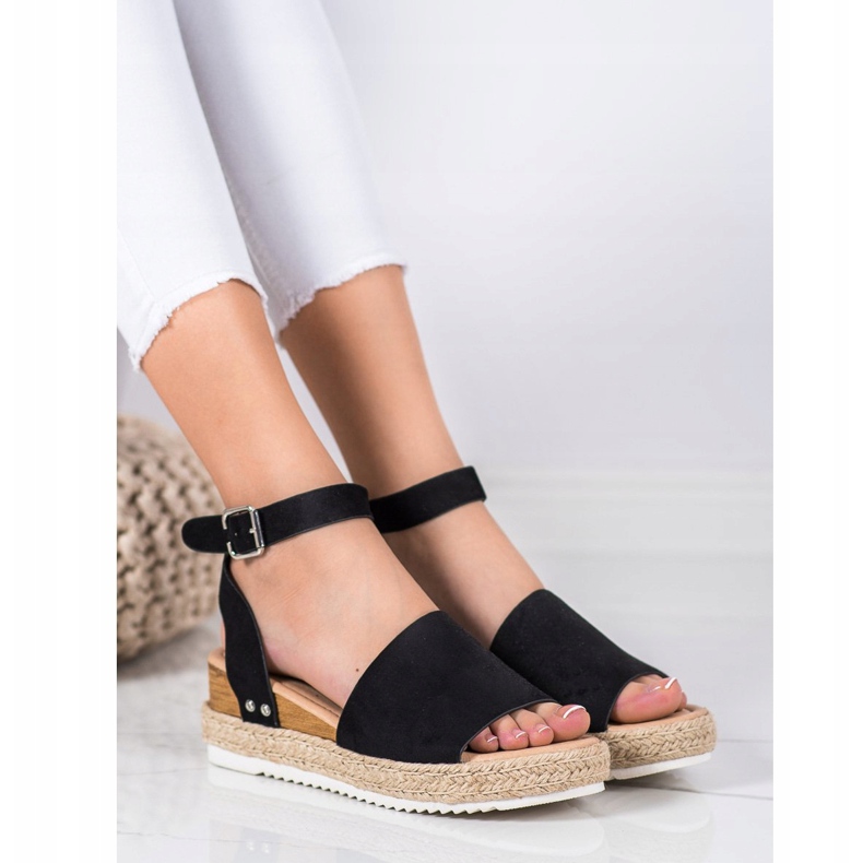 Kylie Black Wedge Sandals 1