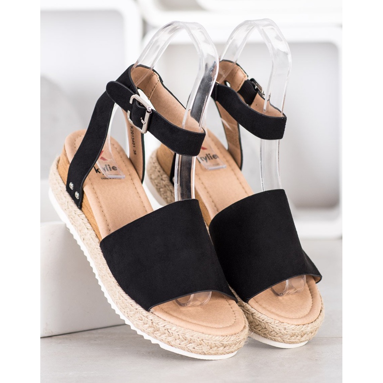 Kylie Black Wedge Sandals 2