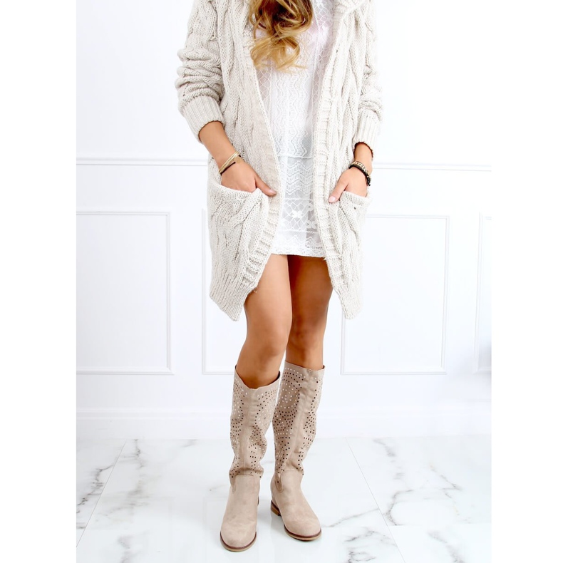 Openwork boots hidden wedge beige ST-56P Beige 2