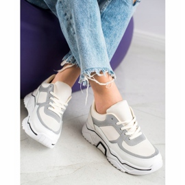 SHELOVET Comfortable sports sneakers white brown 1