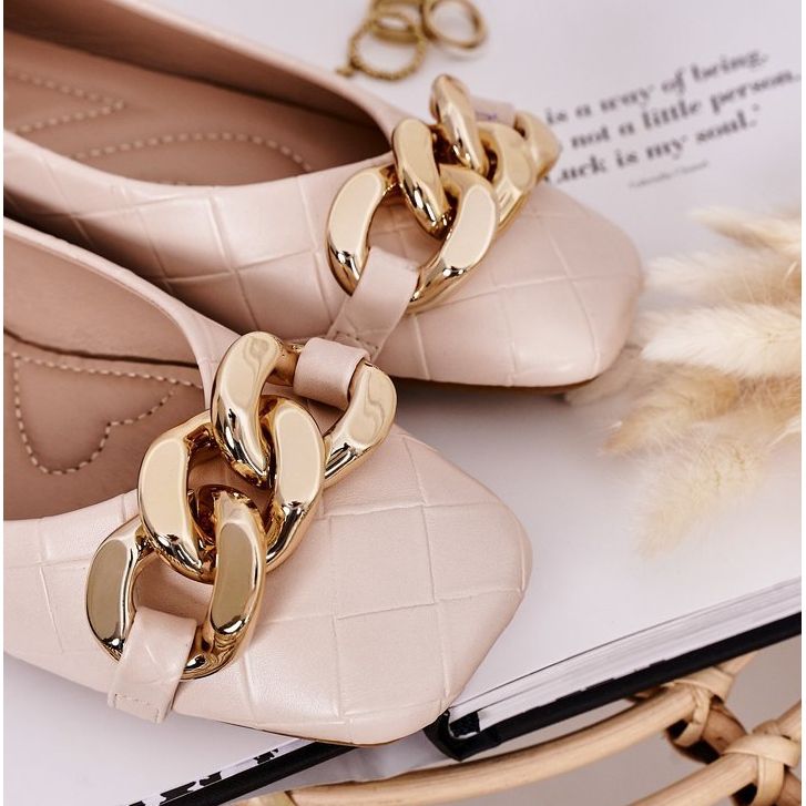 PS1 Elegant Quilted Ballerinas With Beige Coco Chain 1