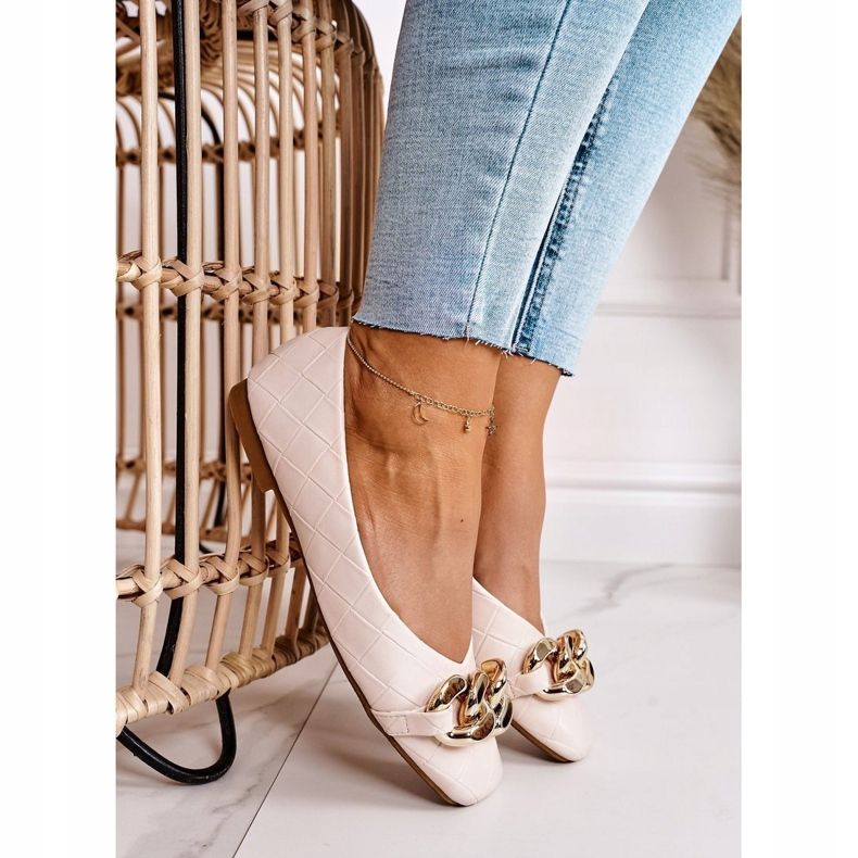 PS1 Elegant Quilted Ballerinas With Beige Coco Chain 2