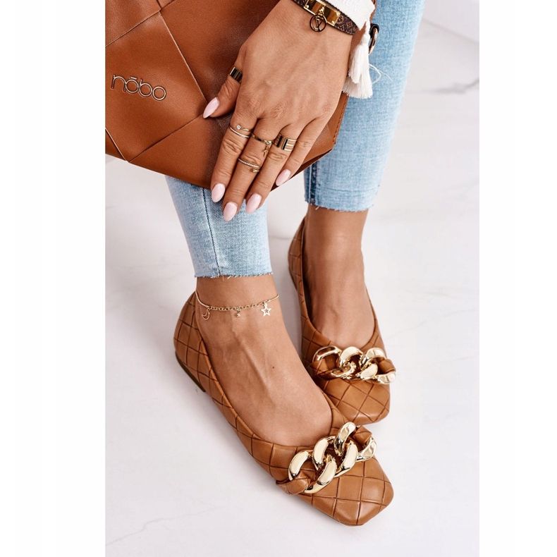 PS1 Elegant Quilted Ballerinas With Camel Coco Chain brown 2