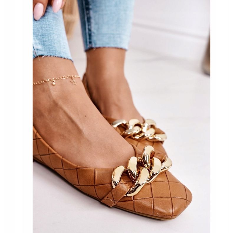 PS1 Elegant Quilted Ballerinas With Camel Coco Chain brown 1