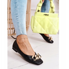 PS1 Elegant Black Coco Quilted Ballerinas With Chain 2