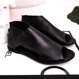 Nicole Women's Flat Leather Sandals Black Natalie 1