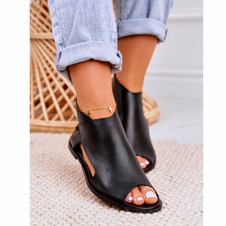 Nicole Women's Flat Leather Sandals Black Natalie 3