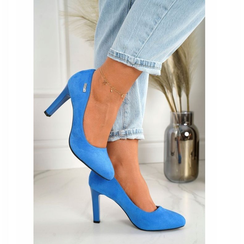 PJ1 Classic Pumps On A Heel Suede Blue Eliana 2