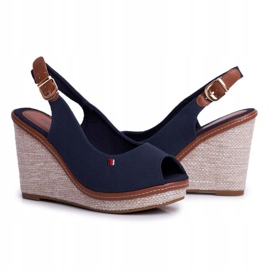 PS1 Tommy Navy Blue Sandals On A Braided Wedge Heel 2