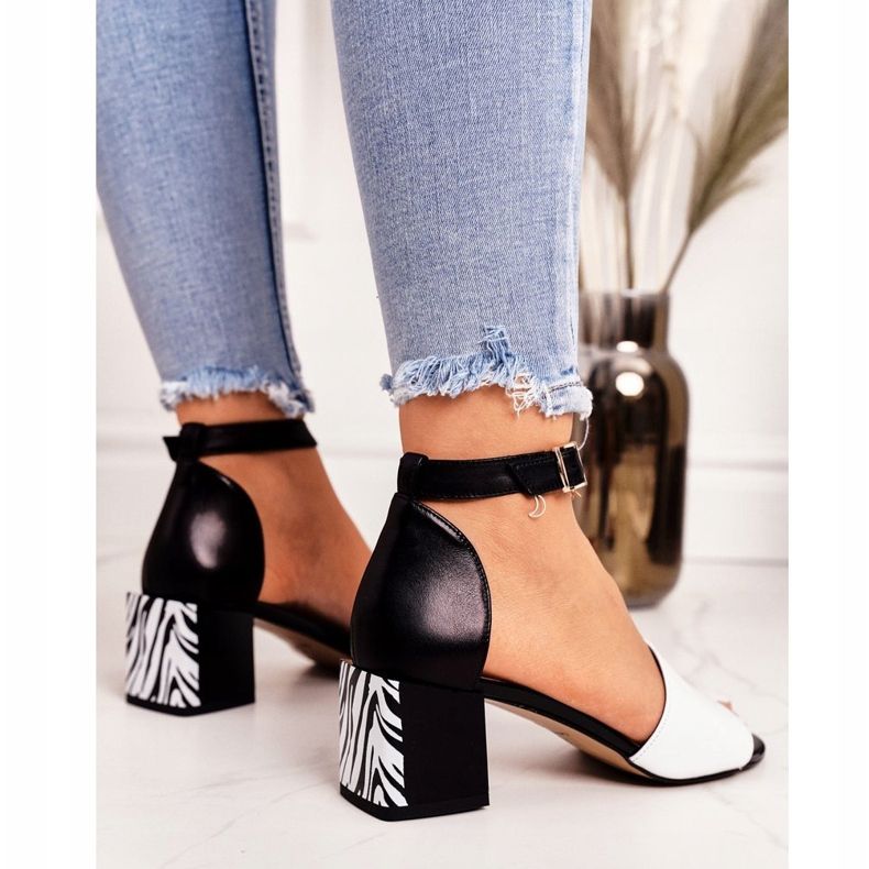 Leather Sandals On High Heel Laura Messi 2285 Zebra Black white 1 Leather Sandals On High Heel Laura Messi 2285 Zebra Black white 1