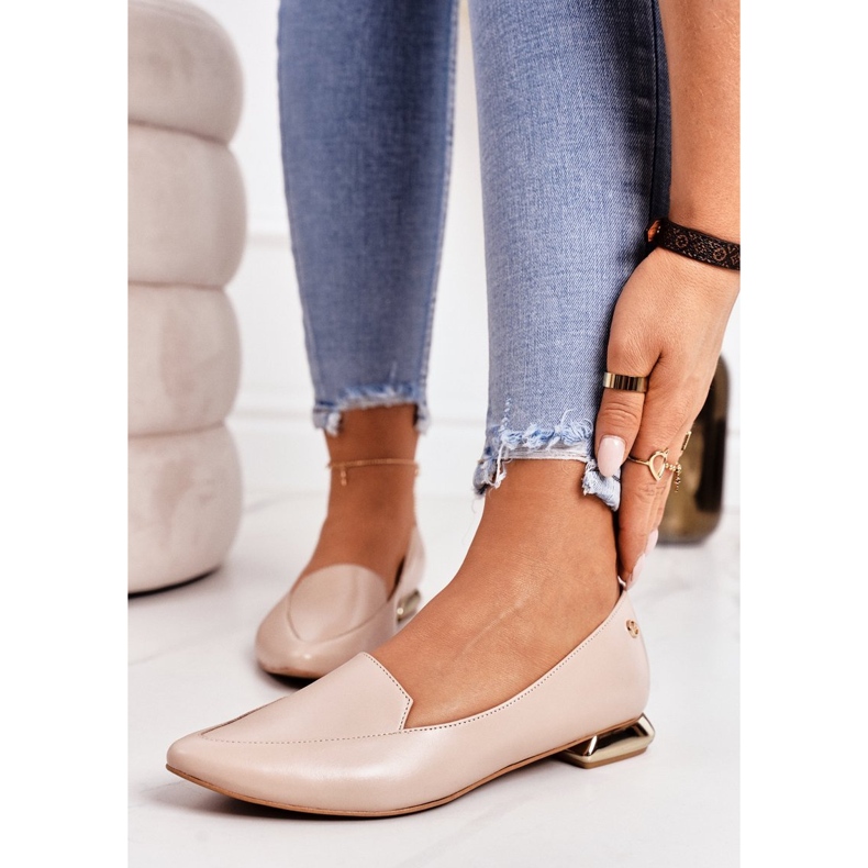 Women's Loafers On Gold Heels Laura Messi 2013 Beige 1