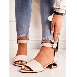 Leather Sandals On Gold Heels Laura Messi 2143 Beige 2